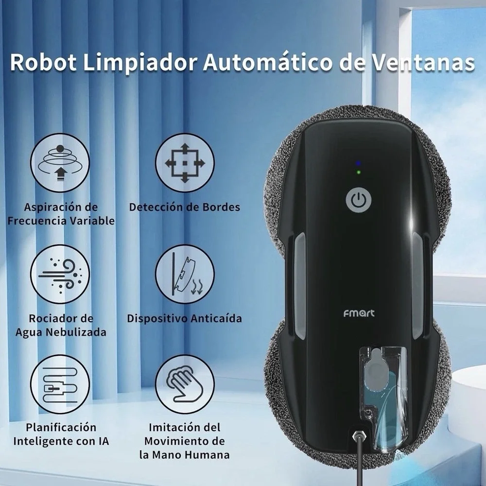FMART T9Pro Robot Window Cleaner Remote Control Auto Spray for High Windows Blac